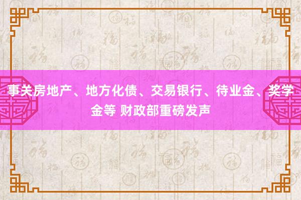 事关房地产、地方化债、交易银行、待业金、奖学金等 财政部重磅发声